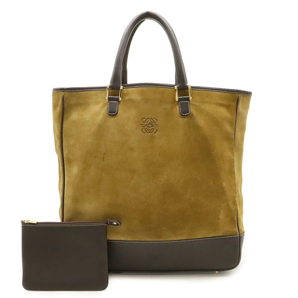 Loewe Anagram Tote Bag Vertical Suede Bicolor Beige Brown Cream